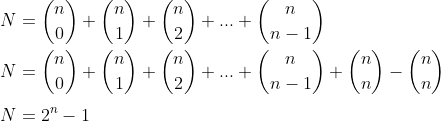 Binômio de Newton Gif.latex?\\N=\binom{n}{0}+\binom{n}{1}+\binom{n}{2}+...+\binom{n}{n-1}\\\\N%20=%20\binom{n}{0}+\binom{n}{1}+\binom{n}{2}+..